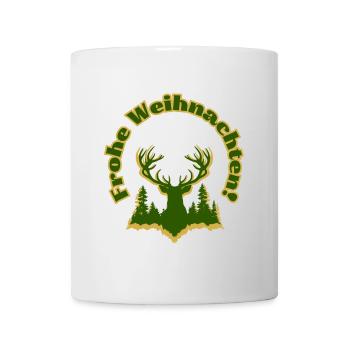 Frohe Weihnachten Silhouette Hirsch Wald grün gold - Tasse - Weiß - Vorne