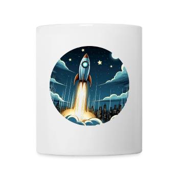 Cartoon rocket launches into space - Mug - white - Front