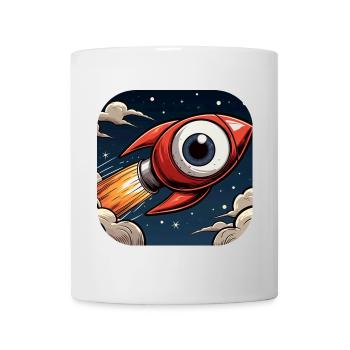 Rocket with a big eye takes off into space Comic - Mug - white - Front