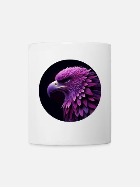 Adler Kopf lila und rosa, schwarzer Hintergrund - Tasse - Weiß
