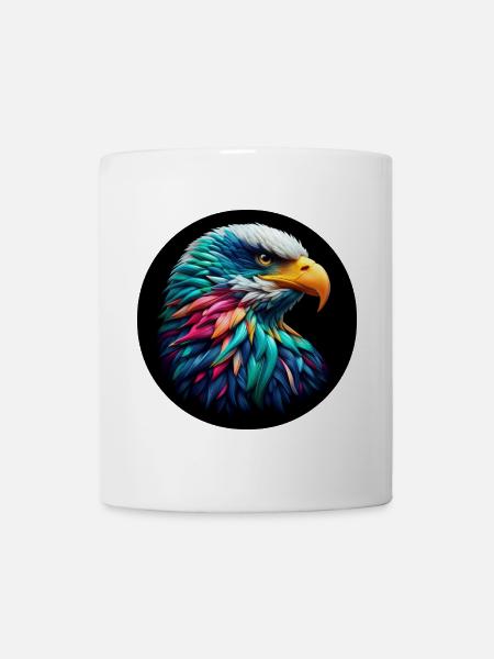 Adler Kopf bunt vor schwarzem Hintergund, Portrait - Tasse - Weiß