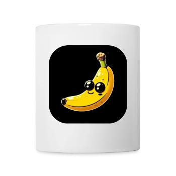 Jaune banane avec des yeux sur fond noir - Mug blanc - blanc - Devant