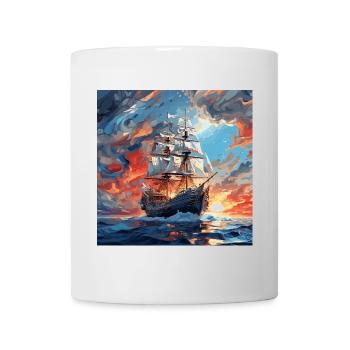 Voilier historique au coucher du soleil - Mug blanc - blanc - Devant