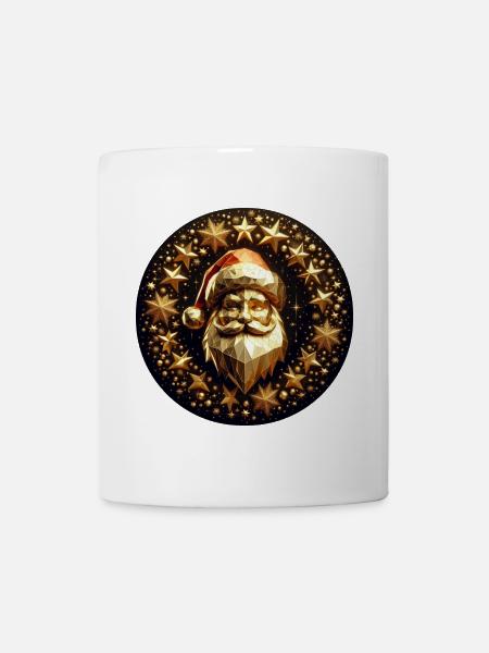 Weihnachtsmann mit Mütze und Sternen - Tasse - Weiß