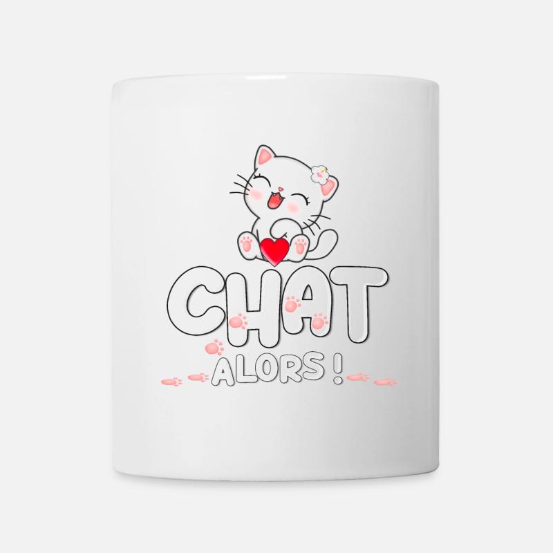 Chat mignon avec cœur et fleurs - Mug blanc - blanc