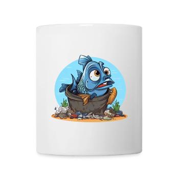 Verzweifelter Fisch Umweltverschmutzung Shirt - Tasse - Weiß - Vorne