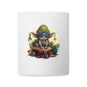 Pilz Kobold Baumstamm Wald Fantasy Shirt - Tasse - Weiß - Vorne