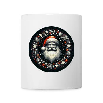Weihnachtsmann Kranz rund Sterne Kugeln rot grau - Tasse - Weiß - Vorne