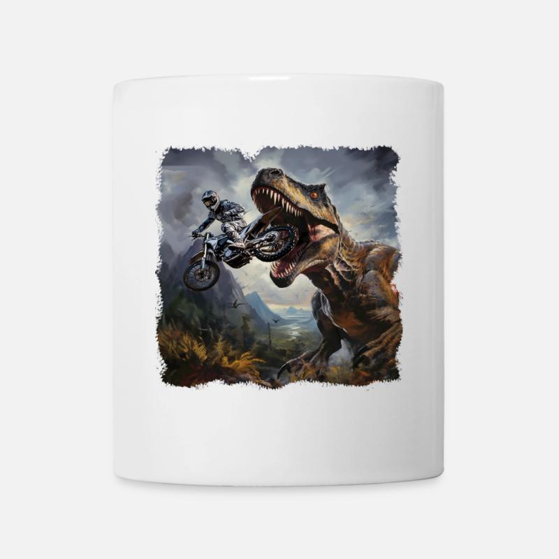 T Rex Motorradfahrer - Tasse - Weiß