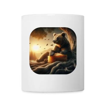 Ours brun assis devant un arbre au coucher du soleil - Mug blanc - blanc - Devant