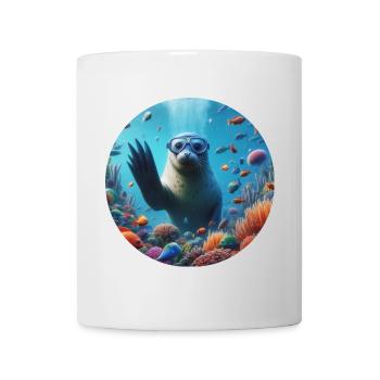Seal in the sea with diving goggles - Mug - white - Front