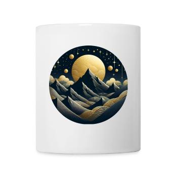 Landscape, Mountains, Moon, Stars, Night - Mug - white - Front