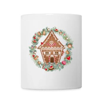 Maison en pain d’épices en couronne d’eucalyptus pour Noël - Mug blanc - blanc - Devant