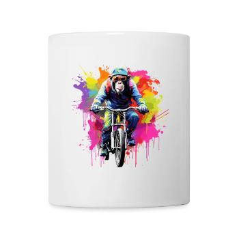 Monkey with mountain bike, bicycle, chimpanzee, monkey - Mug - white - Front