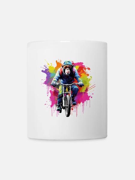 Affe mit Mountainbike Fahrrad Schimpanse Affen - Tasse - Weiß