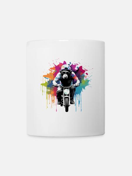 Lustig Affe Affen Motorrad Sonnenbrille Schimpanse - Tasse - Weiß