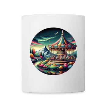 Fantasy world with mountains, carousel and horses - Mug - white - Front