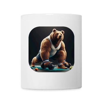 Bär mit Hanteln Fitness Sport - Tasse - Weiß - Vorne