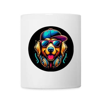 Golden Retriever Dog Rapper with Cap and Headphones - Mug - white - Front
