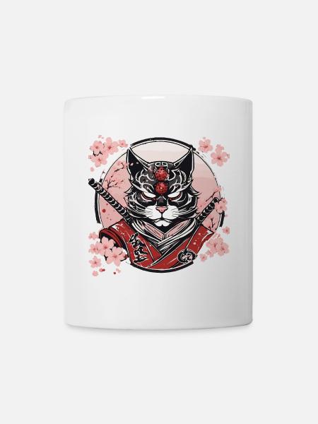 Démoniaque Kawaii Neko Samurai : chat samouraï - Mug blanc - blanc