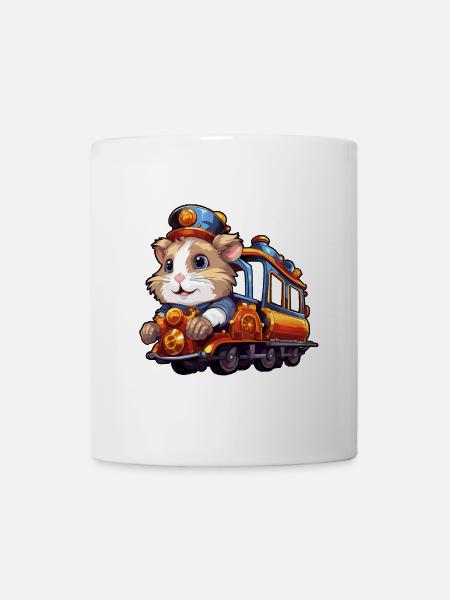 Hamster Rides Train Golden Hamster Dwarf Hamster - Mug - white