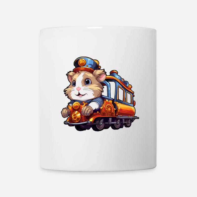 Hamster Rides Train Golden Hamster Dwarf Hamster - Mug - white
