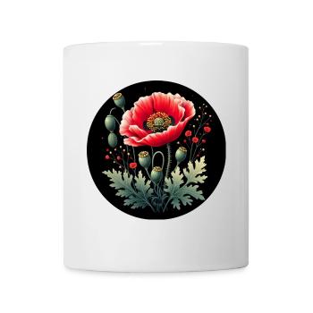 Floral Motif Poppy Black Background - Mug - white - Front