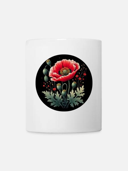 Blumenmotiv Mohnblume Schwarzer Hintergrund - Tasse - Weiß