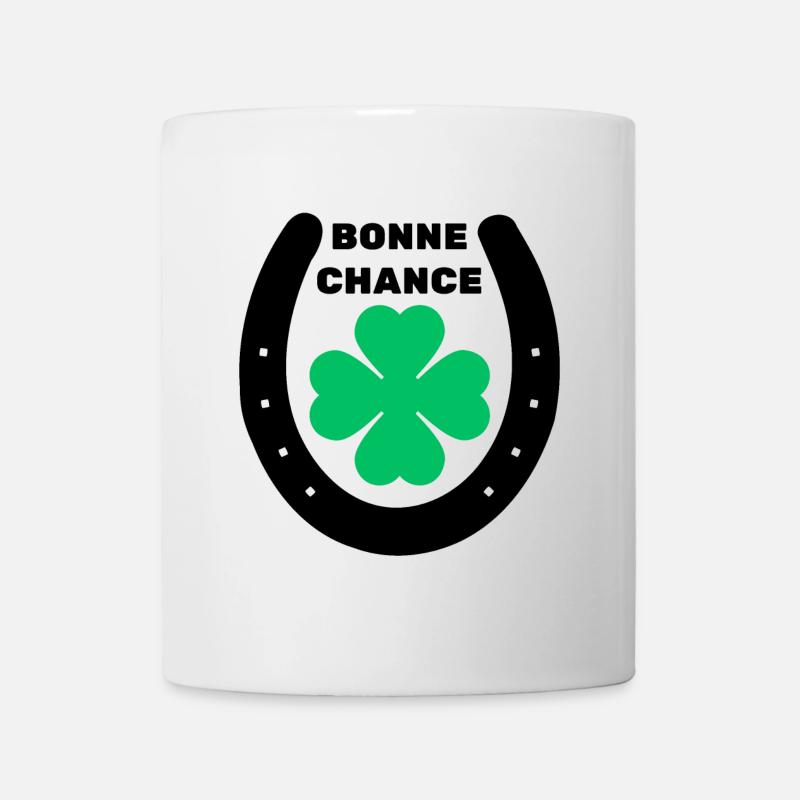 Bonne chance trèfle 4 feuilles fer à cheval - Mug blanc - blanc