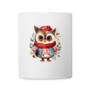 Winter owl with red scarf - Mug - white - Front