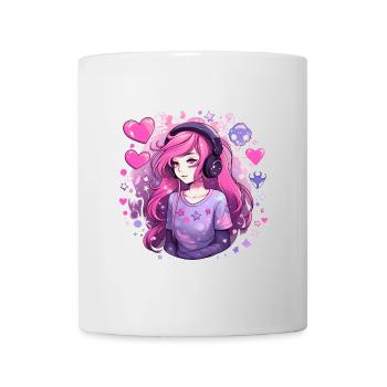 Gamer Girl in Love Pink Hair Heading Shirt Casque - Mug blanc - blanc - Devant
