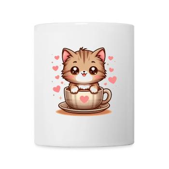 Katze mit Kaffeebecher 2 - Tasse - Weiß - Vorne