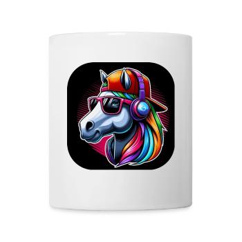 Pferd Rapper Kopf mit Cap Kopfhörer Sonnenbrille - Tasse - Weiß - Vorne