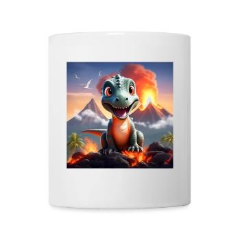 cute dinosaur with volcano and lava, T-Rex - Mug - white - Front