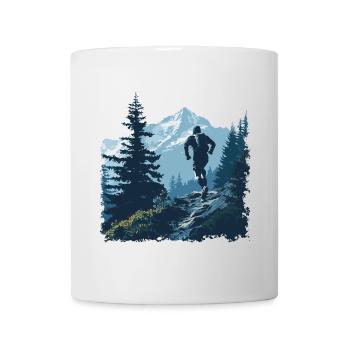 Un coureur trail sur un sentier en montagne - Mug blanc - blanc - Devant