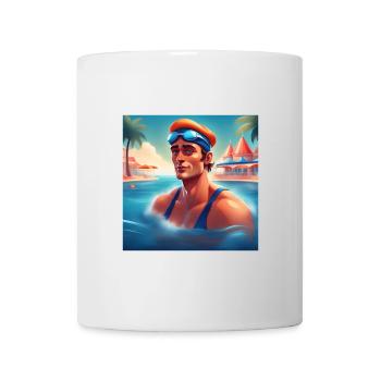 Urlaub am Meer, Schwimmen, Sommerurlaub - Tasse - Weiß - Vorne