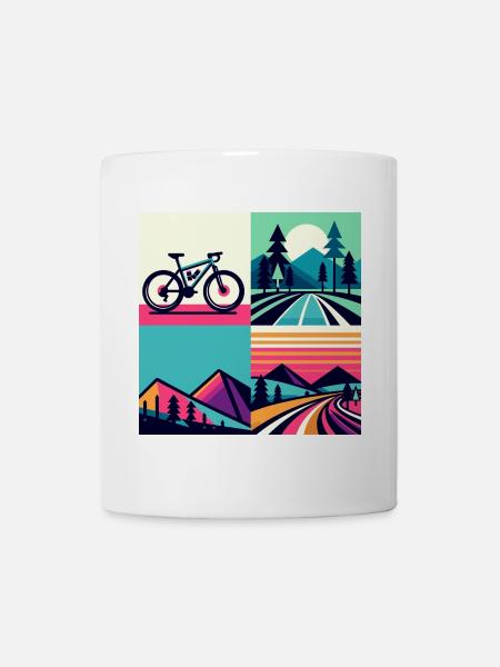 Retro Pop Cycle i górski zachód słońca - Kubek - biały