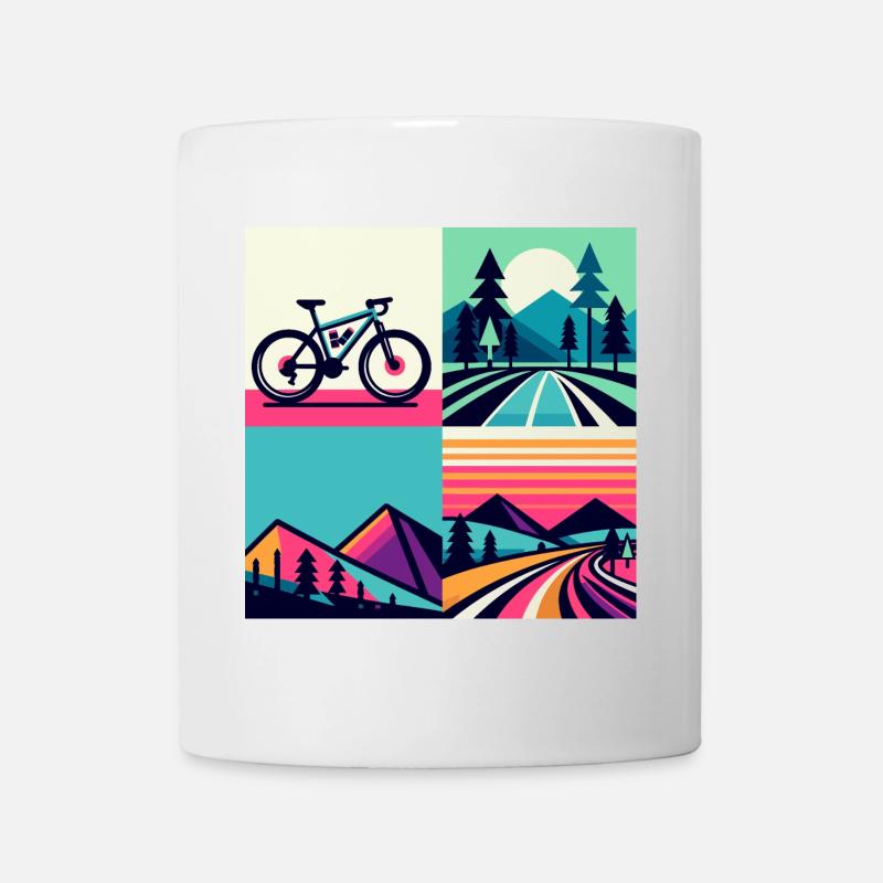 Retro Pop Cycle & Mountain Sunset - Tasse - Weiß
