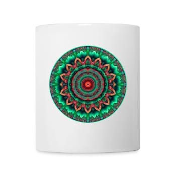 Mandala Neon Grün & Rot - Tasse - Weiß - Vorne