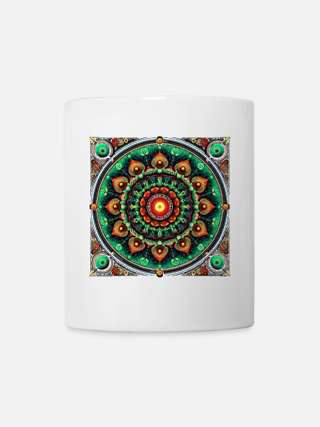 Stained glass mandala green and orange - Mug - white