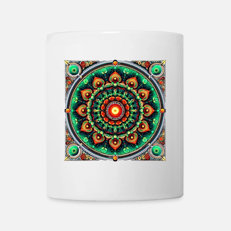 Manda en vitrail vert et orange - Mug blanc - blanc