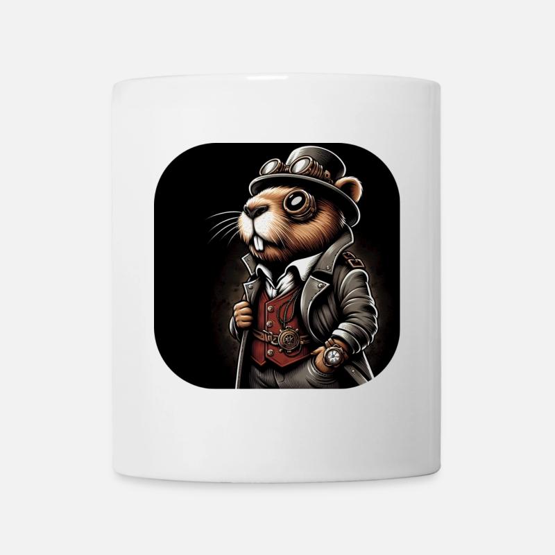 Biber im Steampunk Outfit - Tasse - Weiß