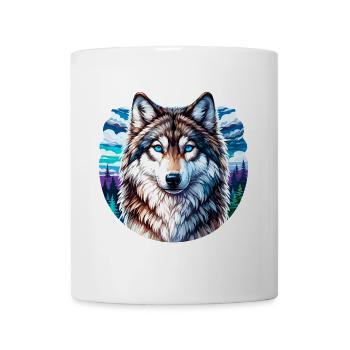 Bunter Wolf in Berg- und Waldlandschaft - Tasse - Weiß - Vorne