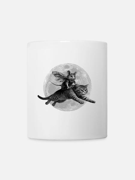 True Moon Love – Maus fliegt mit einer Katze - Tasse - Weiß