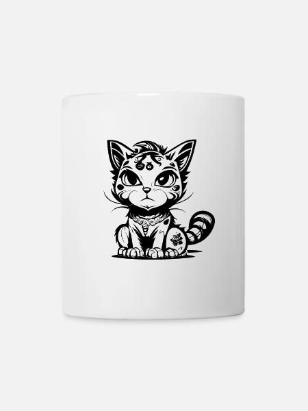 Niedliche sitzende Manga Comic Katze - Tasse - Weiß