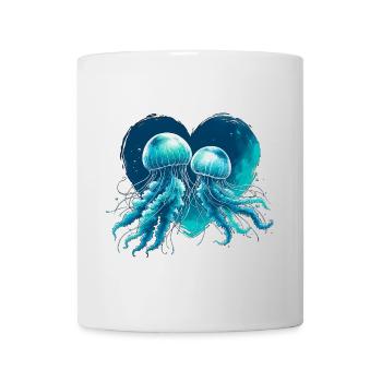 Méduse coeur bleu vert V-Day amour aquarelle - Mug blanc - blanc - Devant