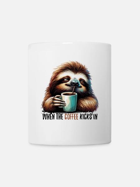 Faultier Kaffee kickt Geschenk - Tasse - Weiß
