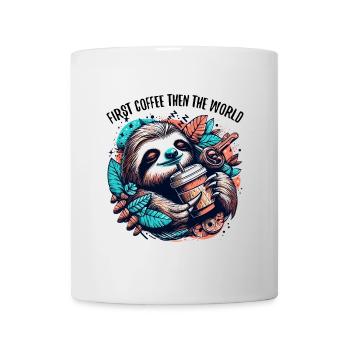 Faultier erst Kaffee dann Welt Geschenk - Tasse - Weiß - Vorne
