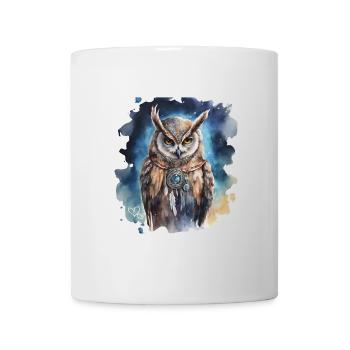 Hibou animal de pouvoir, sagesse, intuition, chamanique - Mug blanc - blanc - Devant
