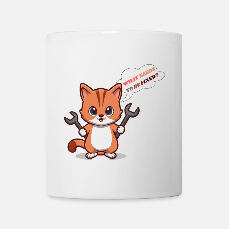 Cute Kitten with Tools and Question - Mug - white
